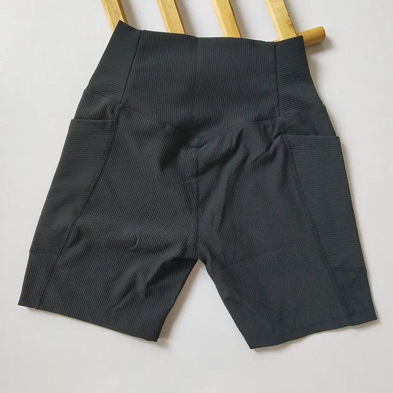 Cross-Band High-Waist Biker Shorts with Pockets