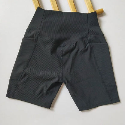Cross-Band High-Waist Biker Shorts with Pockets