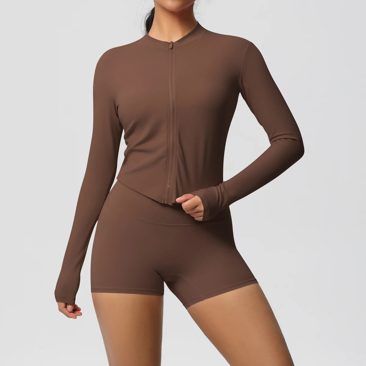 Women’s Zipper Jacket and Scrunch Shorts Workout Set