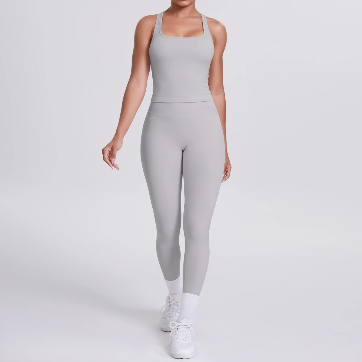 Women's Tummy Control Workout Set – Crossover Back Sports Bra & Leggings