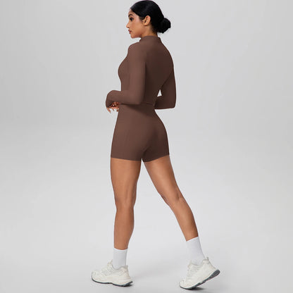 Women's Quick-Dry Running & Yoga Set – Zip-Up Jacket & Pocket Workout Shorts (2-Piece Activewear Set)