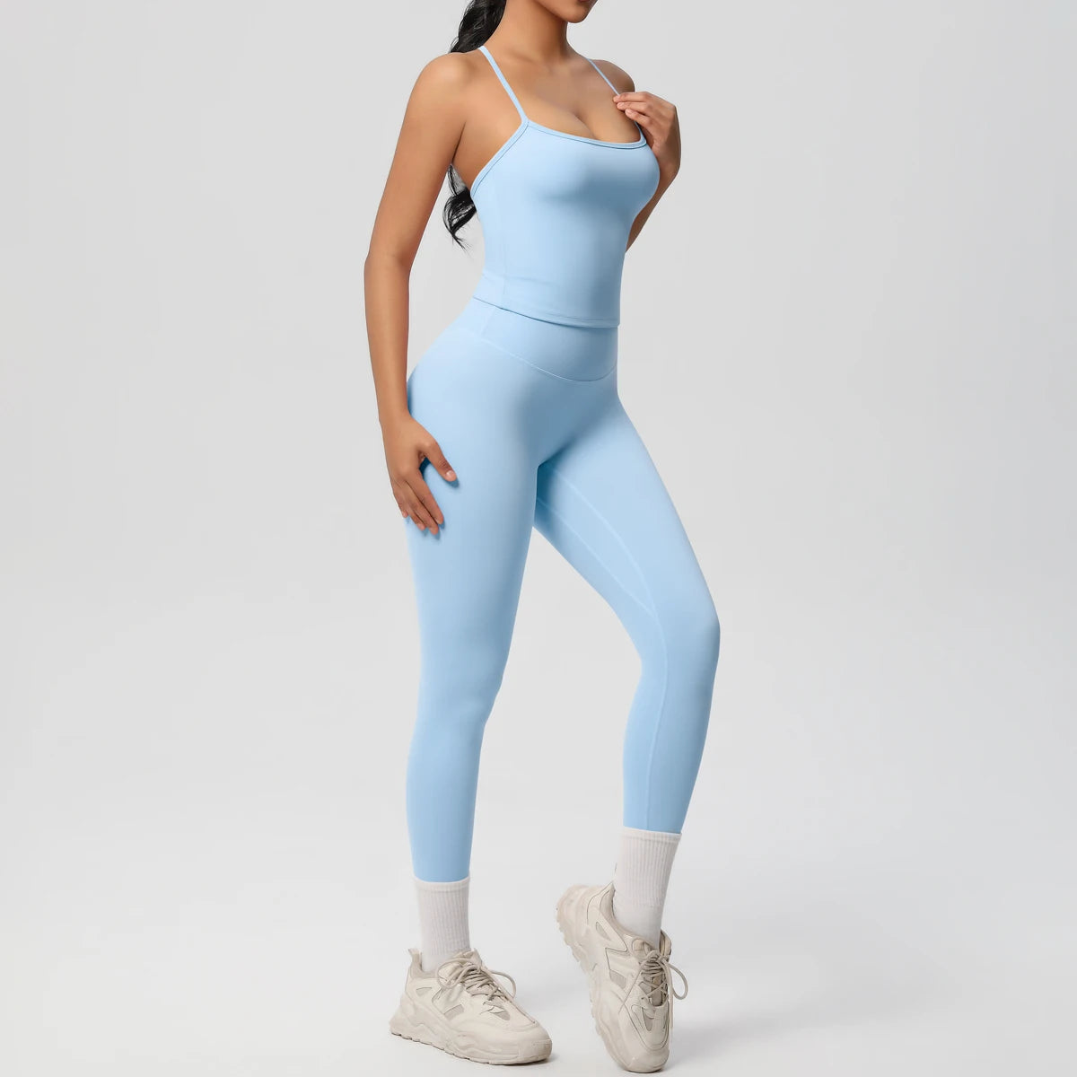 Women's 2-Piece Fitness Set – Halter Top & Tummy Control Bottoms