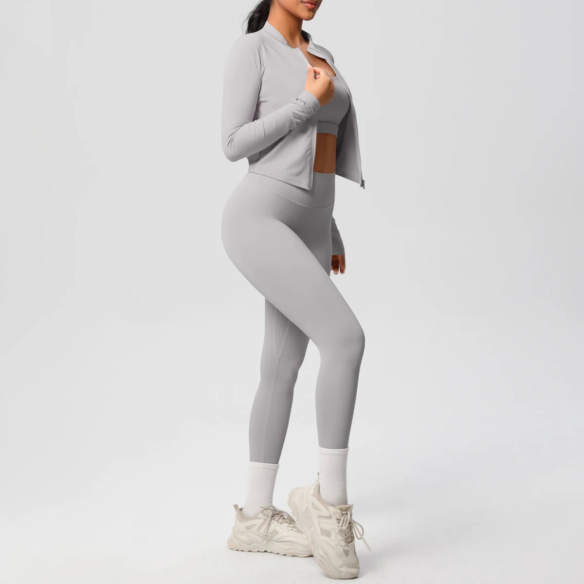 3-Piece SculptFit Yoga Set – Sports Bra, Zip Jacket & Leggings