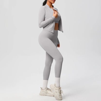 3-Piece SculptFit Yoga Set – Sports Bra, Zip Jacket & Leggings