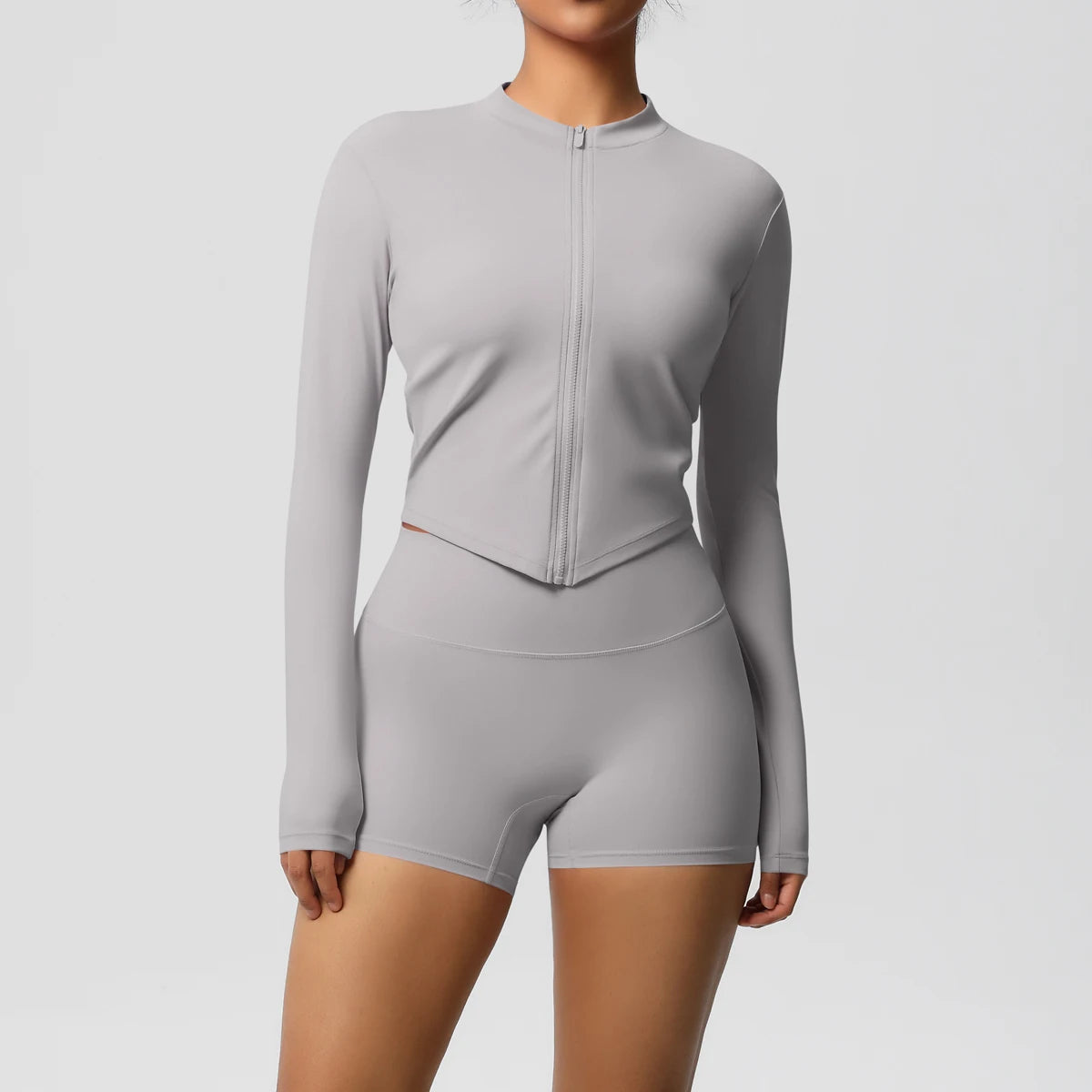 Women’s Zipper Jacket and Scrunch Shorts Workout Set