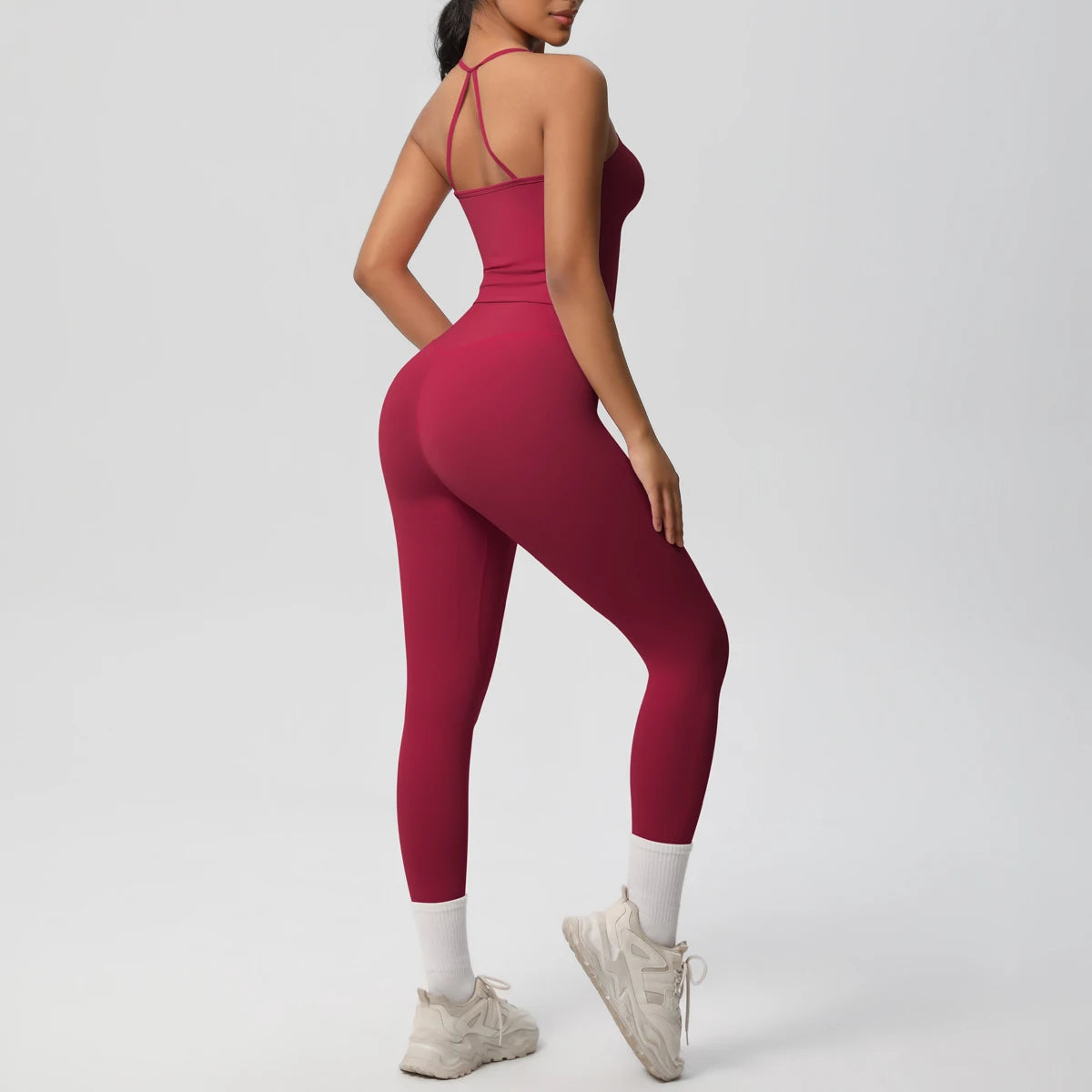 Women's 2-Piece Fitness Set – Halter Top & Tummy Control Bottoms