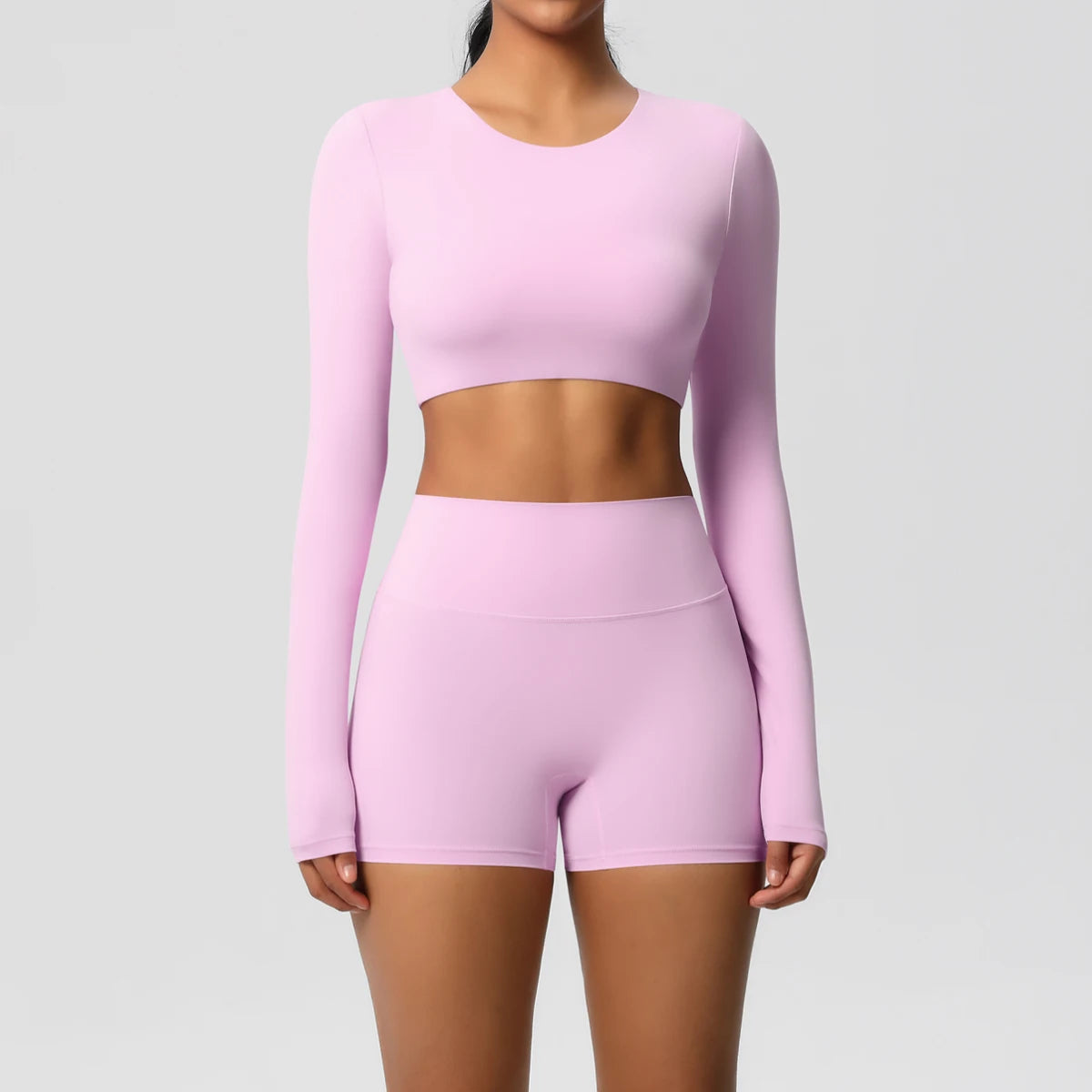 Women's 2-Piece Long Sleeve Yoga Set – High-Waisted Leggings & Crop Top Workout Outfit