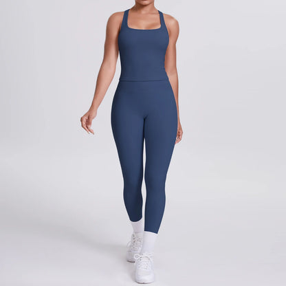 Women's Tummy Control Workout Set – Crossover Back Sports Bra & Leggings