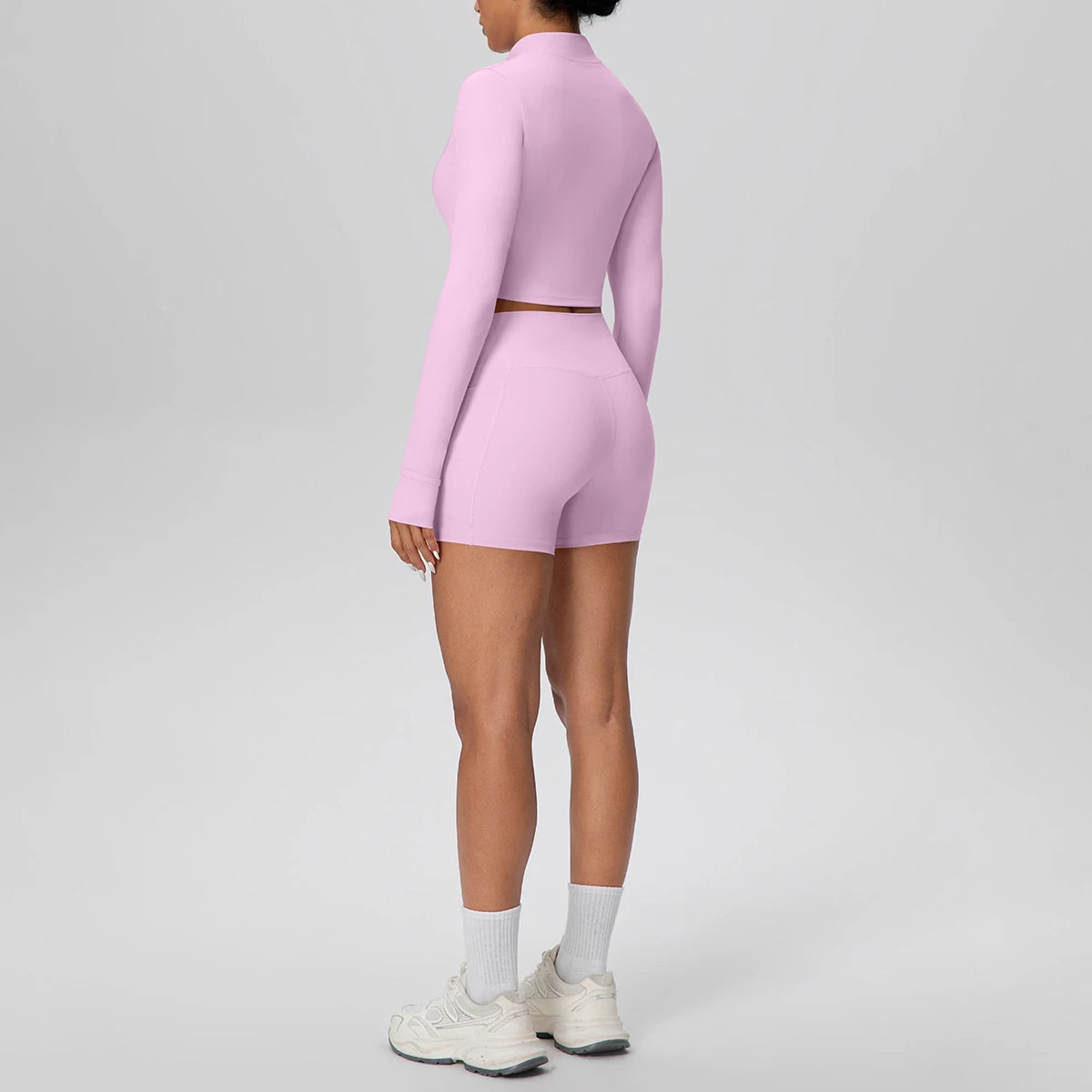 Women's Quick-Dry Running & Yoga Set – Zip-Up Jacket & Pocket Workout Shorts (2-Piece Activewear Set)