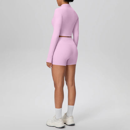 Women's Quick-Dry Running & Yoga Set – Zip-Up Jacket & Pocket Workout Shorts (2-Piece Activewear Set)