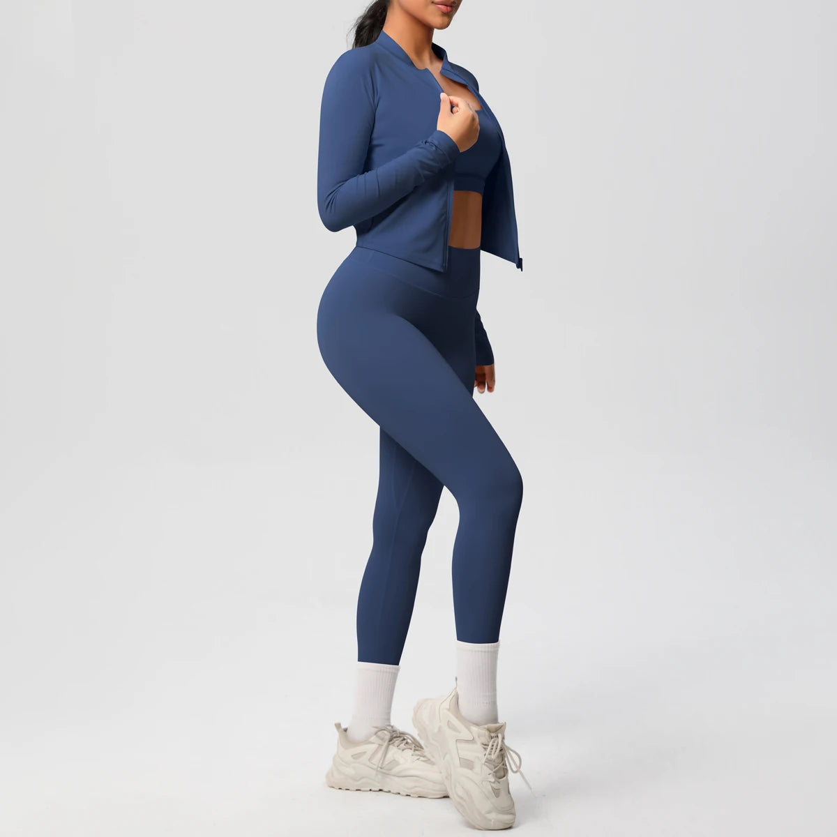 3-Piece SculptFit Yoga Set – Sports Bra, Zip Jacket & Leggings