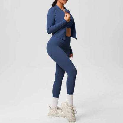 3-Piece SculptFit Yoga Set – Sports Bra, Zip Jacket & Leggings