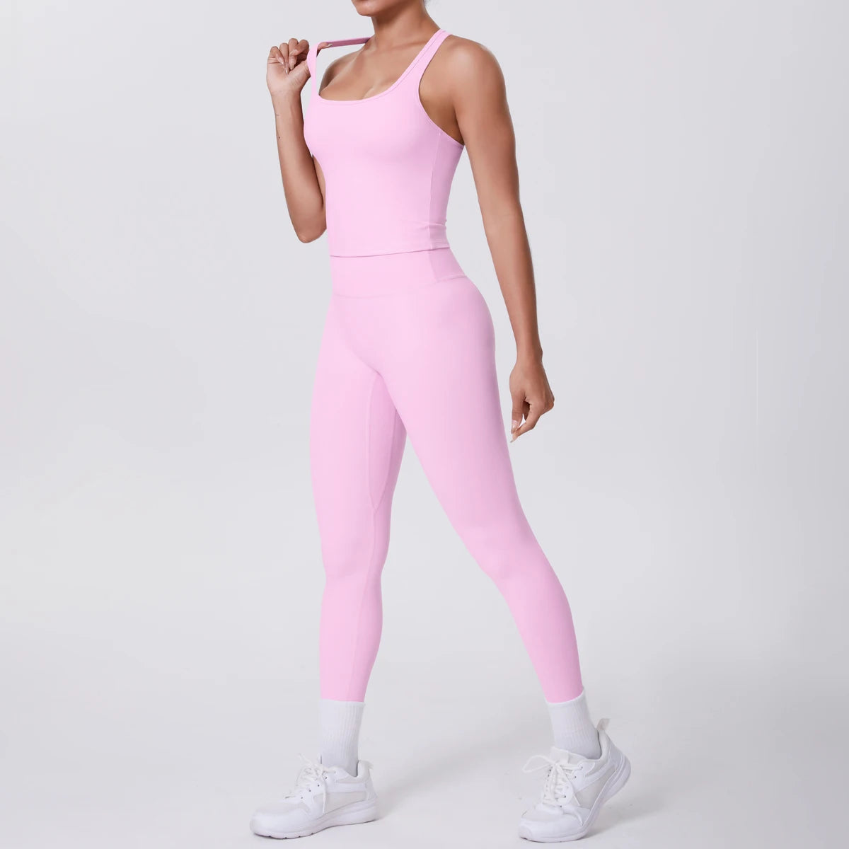 Women's Tummy Control Workout Set – Crossover Back Sports Bra & Leggings