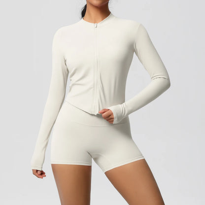 Women’s Zipper Jacket and Scrunch Shorts Workout Set