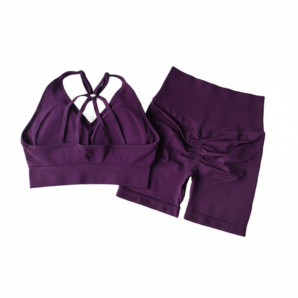 Purple sports bra and shorts set 