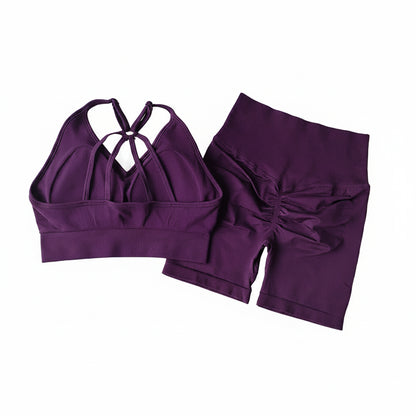 Purple sports bra and shorts set 