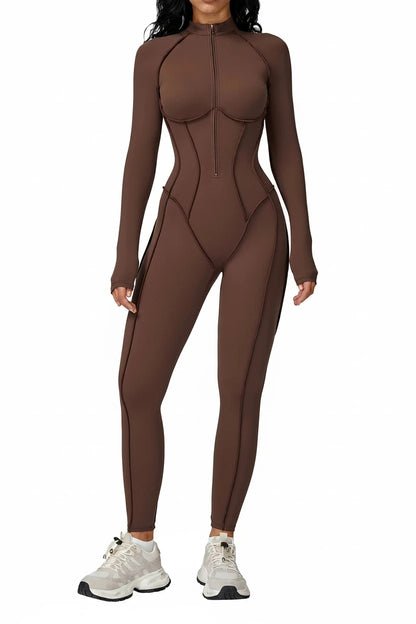 FlexSculpt Zip-Up Yoga Bodysuit – Long Sleeve Compression Jumpsuit