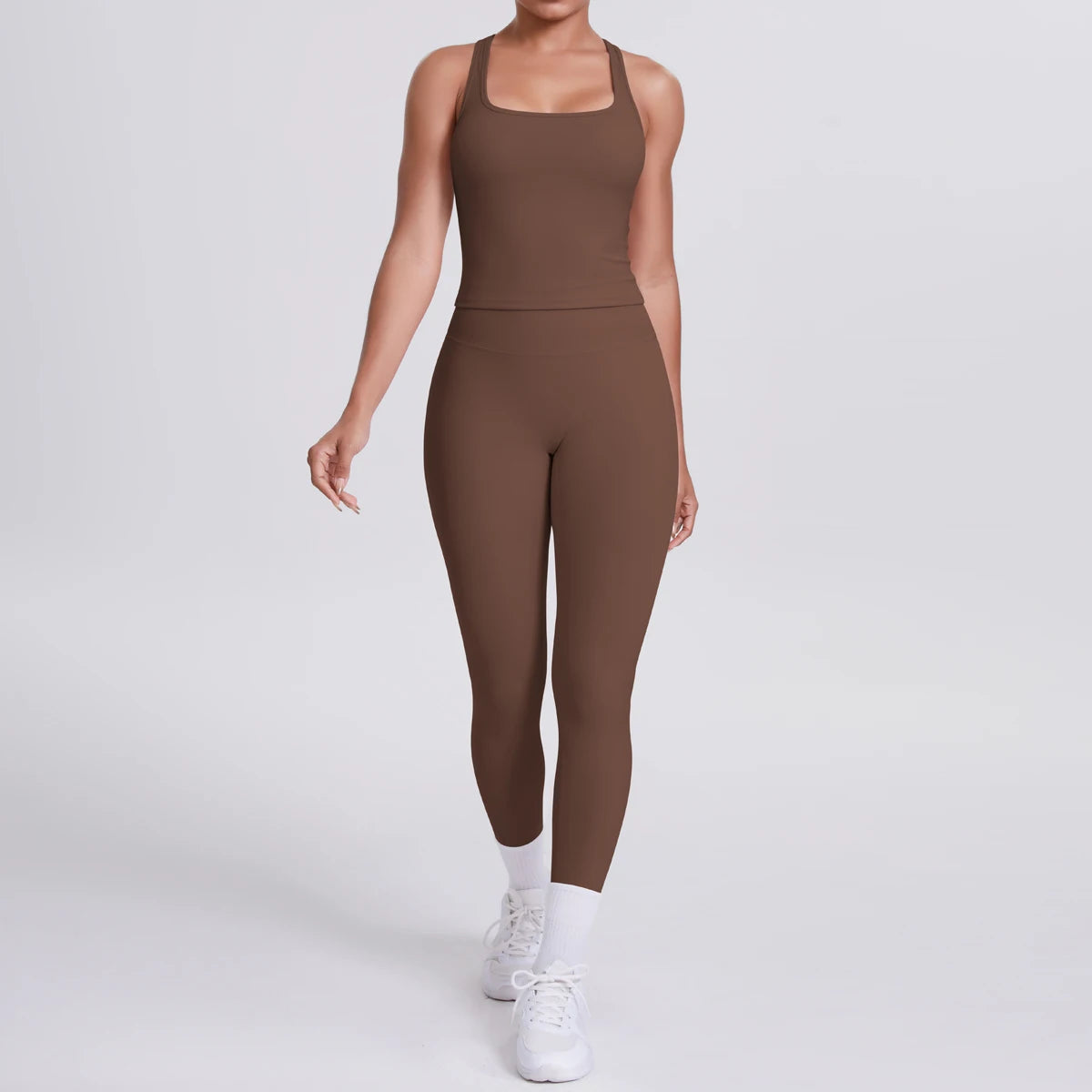 Women's Tummy Control Workout Set – Crossover Back Sports Bra & Leggings