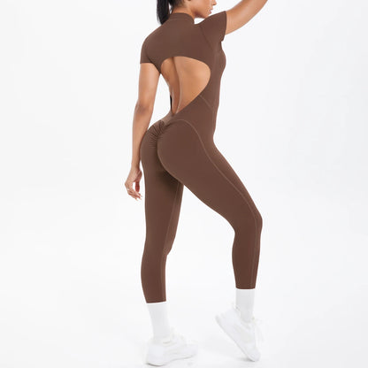 Women's Backless Scrunch Jumpsuit – Seamless Push-Up Yoga & Workout One-Piece