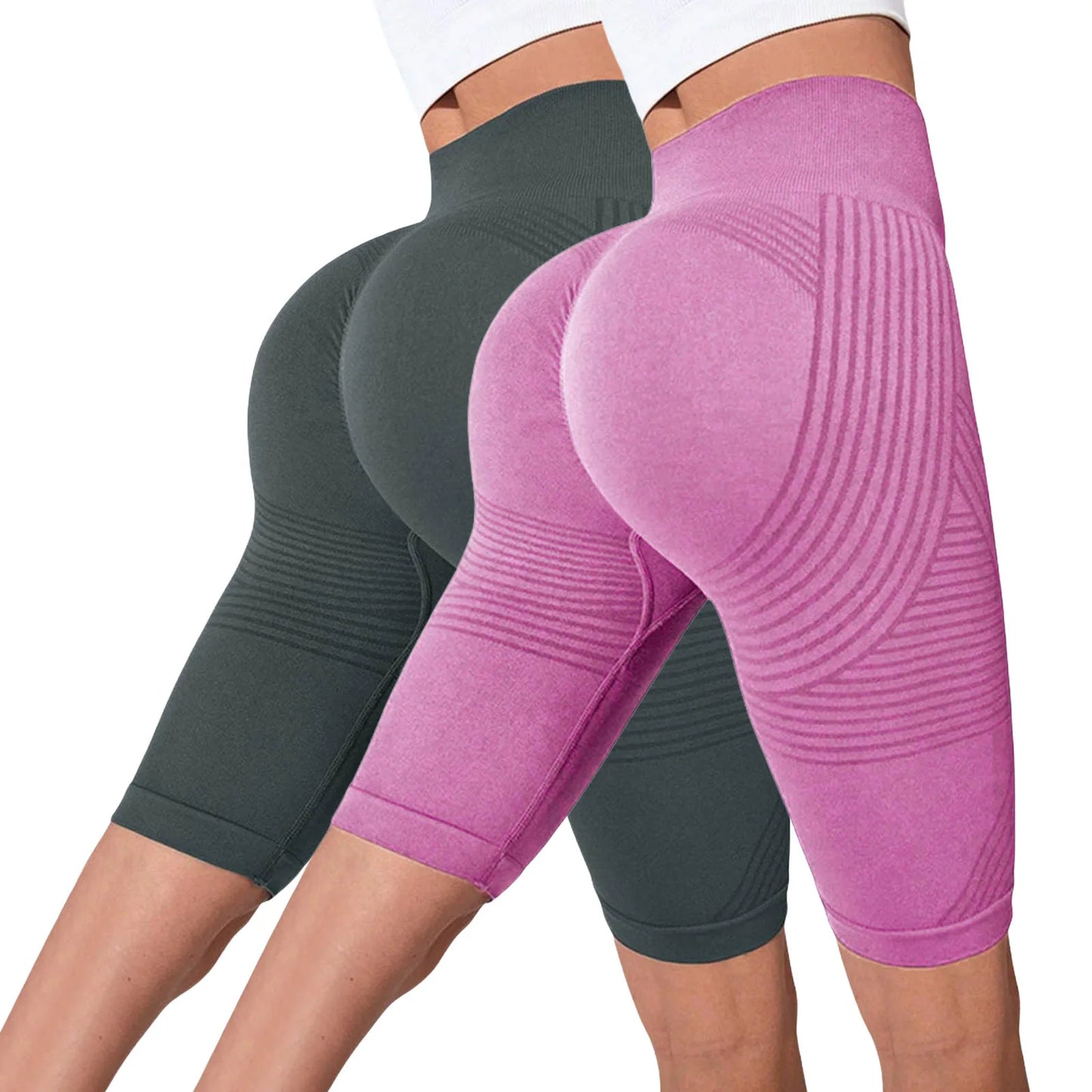 2-Pack Women's High-Waisted Seamless Workout Shorts – Tummy Support Yoga & Fitness Shorts