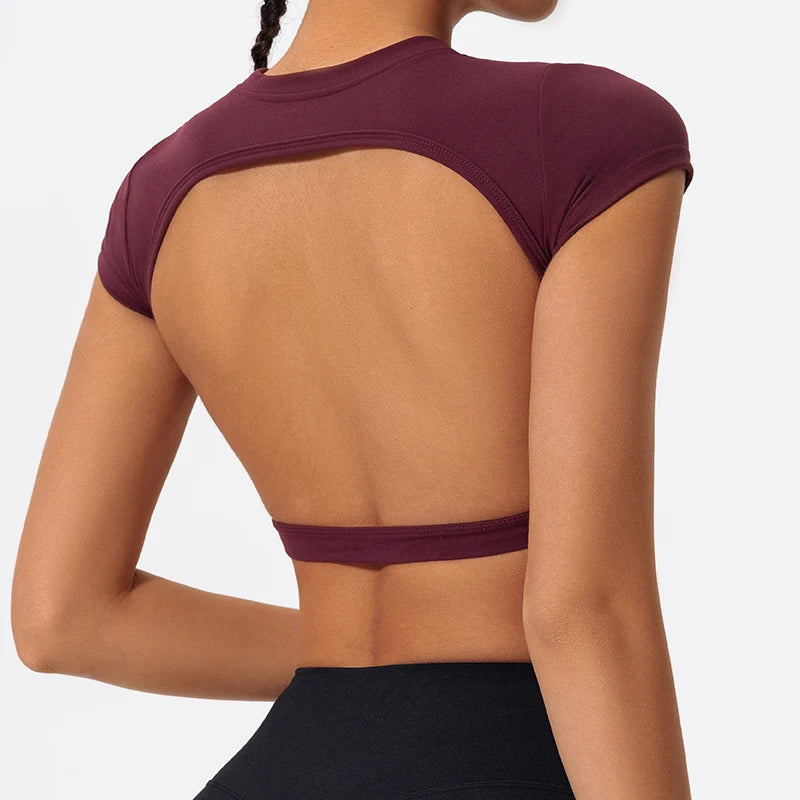 Women's Quick-Dry Backless Workout Crop Top – Breathable Fitness & Yoga Activewear