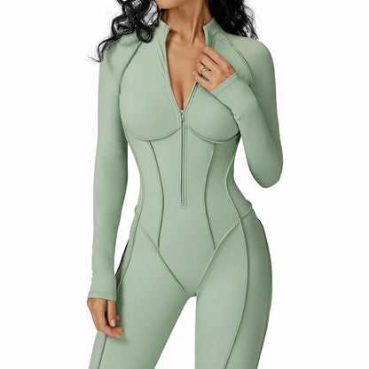 FlexSculpt Zip-Up Yoga Bodysuit – Long Sleeve Compression Jumpsuit
