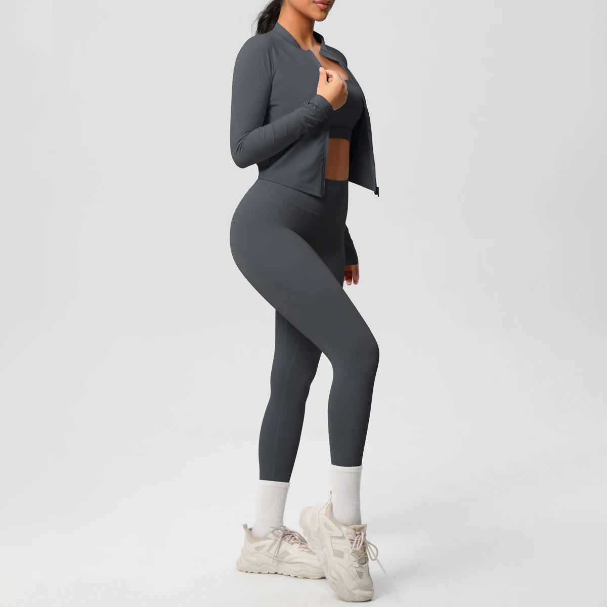 3-Piece SculptFit Yoga Set – Sports Bra, Zip Jacket & Leggings