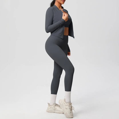 3-Piece SculptFit Yoga Set – Sports Bra, Zip Jacket & Leggings