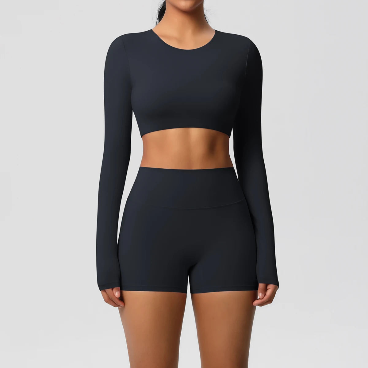 Women's 2-Piece Long Sleeve Yoga Set – High-Waisted Leggings & Crop Top Workout Outfit