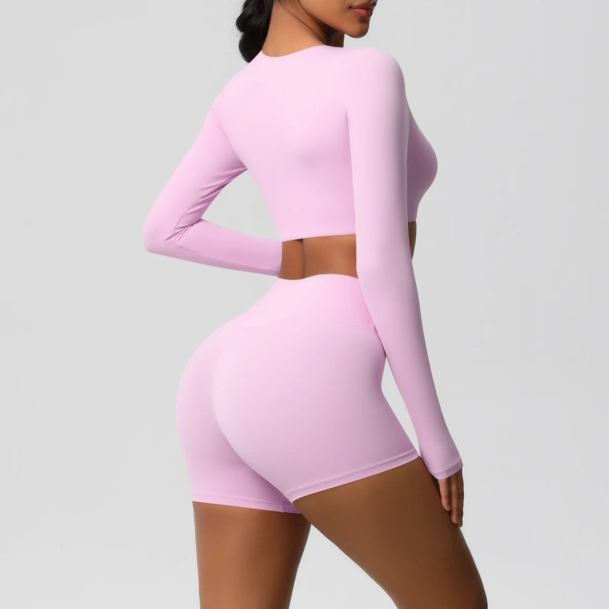 Women's 2-Piece Long Sleeve Yoga Set – High-Waisted Leggings & Crop Top Workout Outfit