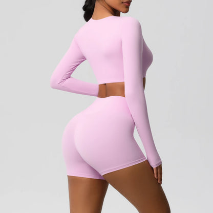 Women's 2-Piece Long Sleeve Yoga Set – High-Waisted Leggings & Crop Top Workout Outfit