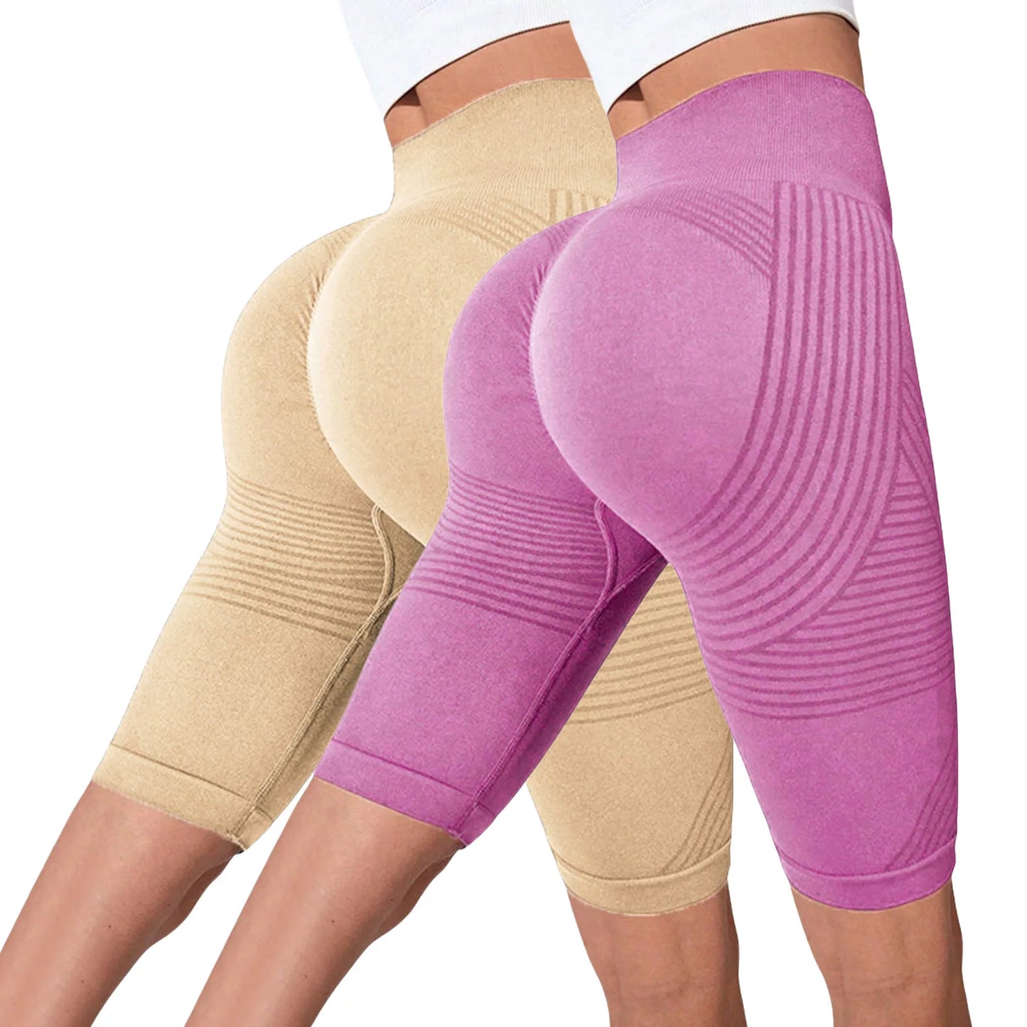 2-Pack Women's High-Waisted Seamless Workout Shorts – Tummy Support Yoga & Fitness Shorts