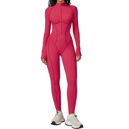 FlexSculpt Zip-Up Yoga Bodysuit – Long Sleeve Compression Jumpsuit