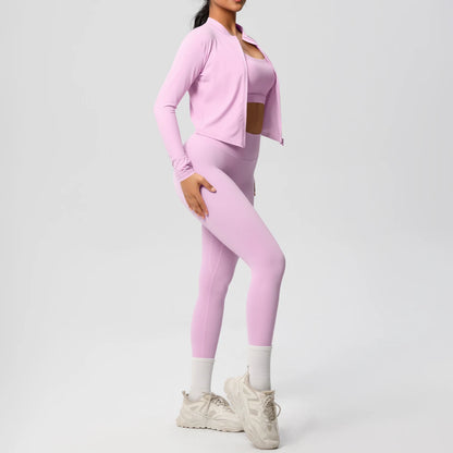 3-Piece SculptFit Yoga Set – Sports Bra, Zip Jacket & Leggings