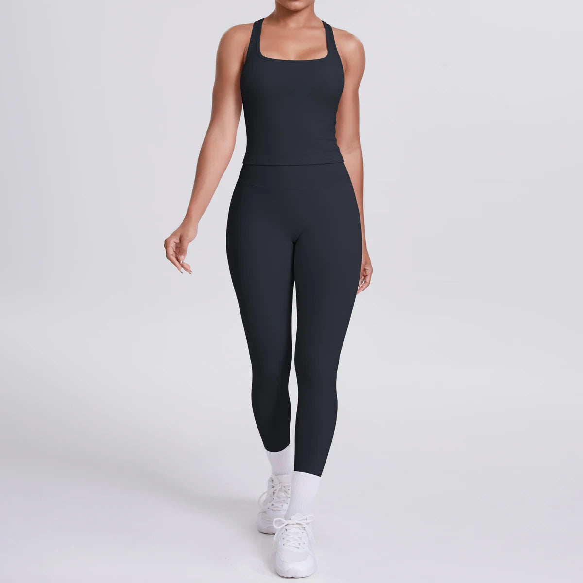 Women's Tummy Control Workout Set – Crossover Back Sports Bra & Leggings