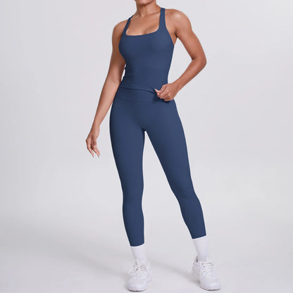 Women's Tummy Control Workout Set – Crossover Back Sports Bra & Leggings