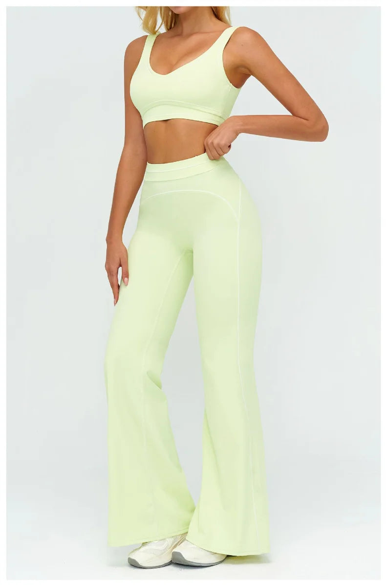 Contrast Trim Yoga Set – Sports Bra & High-Waist Leggings