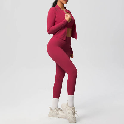 3-Piece SculptFit Yoga Set – Sports Bra, Zip Jacket & Leggings