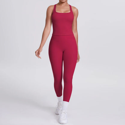 Women's Tummy Control Workout Set – Crossover Back Sports Bra & Leggings