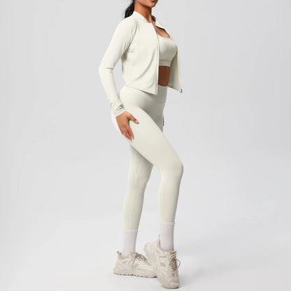 3-Piece SculptFit Yoga Set – Sports Bra, Zip Jacket & Leggings