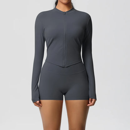 Women’s Zipper Jacket and Scrunch Shorts Workout Set