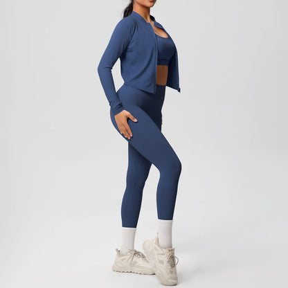 3-Piece SculptFit Yoga Set – Sports Bra, Zip Jacket & Leggings