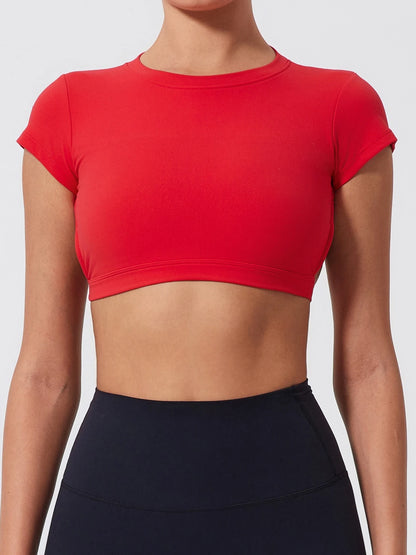 Women's Quick-Dry Backless Workout Crop Top – Breathable Fitness & Yoga Activewear