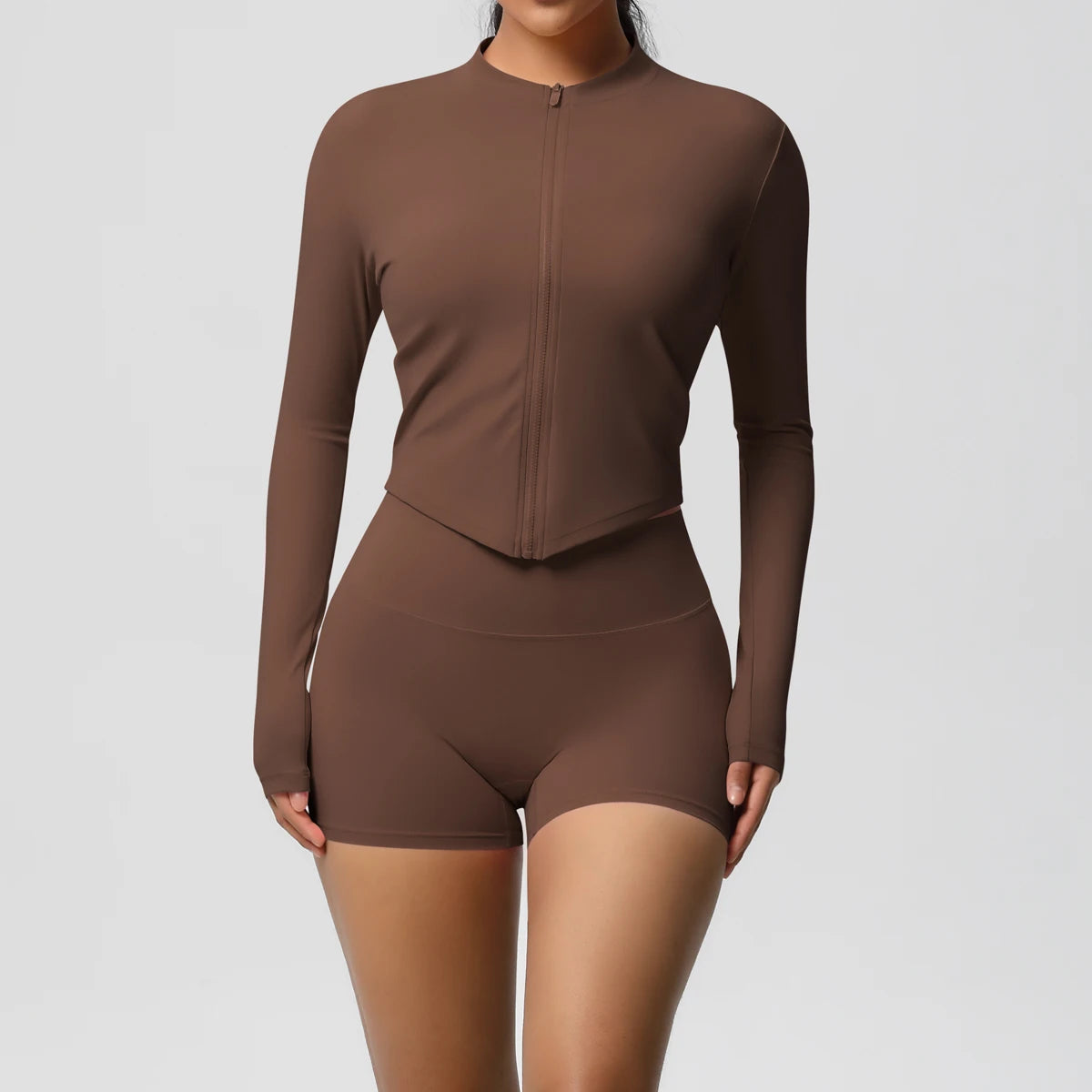 Women’s Zipper Jacket and Scrunch Shorts Workout Set
