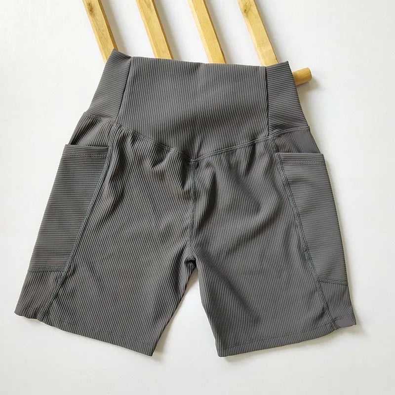 Cross-Band High-Waist Biker Shorts with Pockets