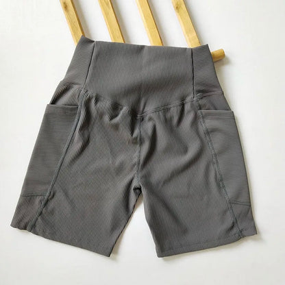 Cross-Band High-Waist Biker Shorts with Pockets