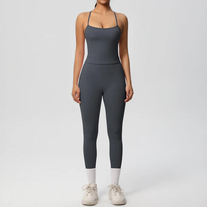 Women's 2-Piece Fitness Set – Halter Top & Tummy Control Bottoms
