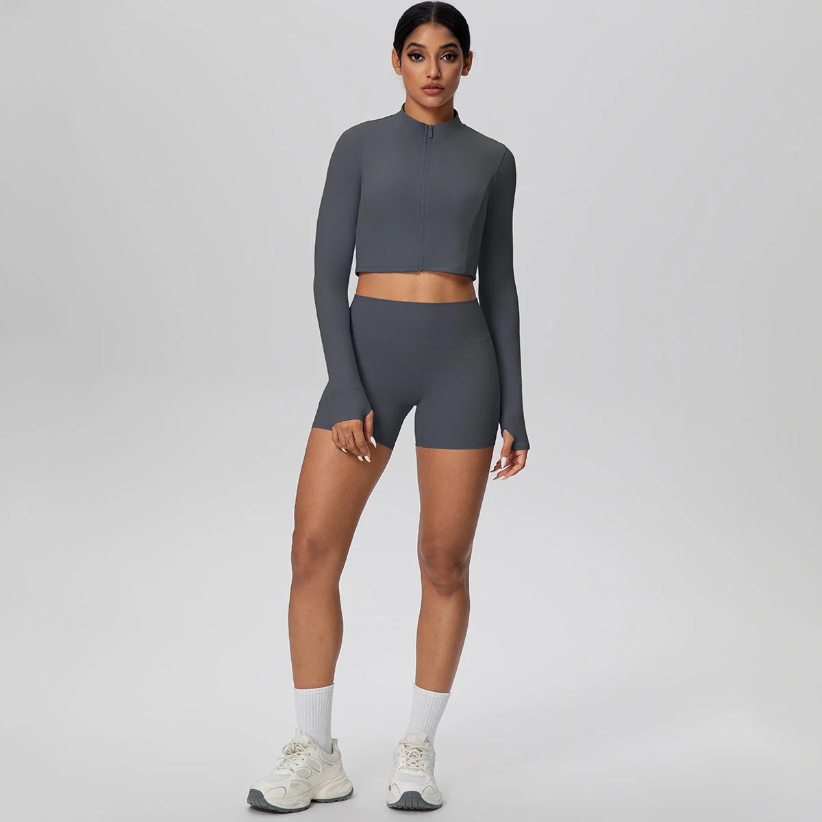 Women's Quick-Dry Running & Yoga Set – Zip-Up Jacket & Pocket Workout Shorts (2-Piece Activewear Set)
