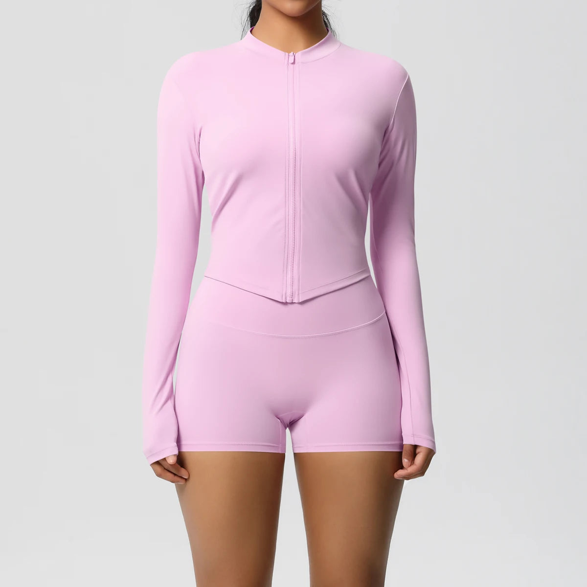 Women’s Zipper Jacket and Scrunch Shorts Workout Set