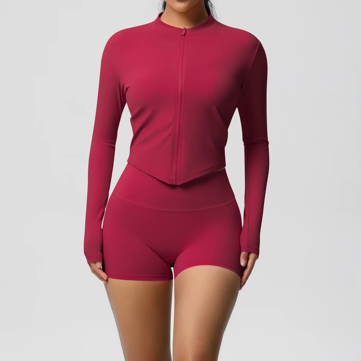 Women’s Zipper Jacket and Scrunch Shorts Workout Set
